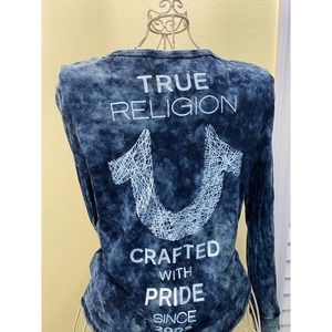 True Religion Tie Dye Classic Horseshoe Logo Long Sleeve Shirt Womens Medium Y2K